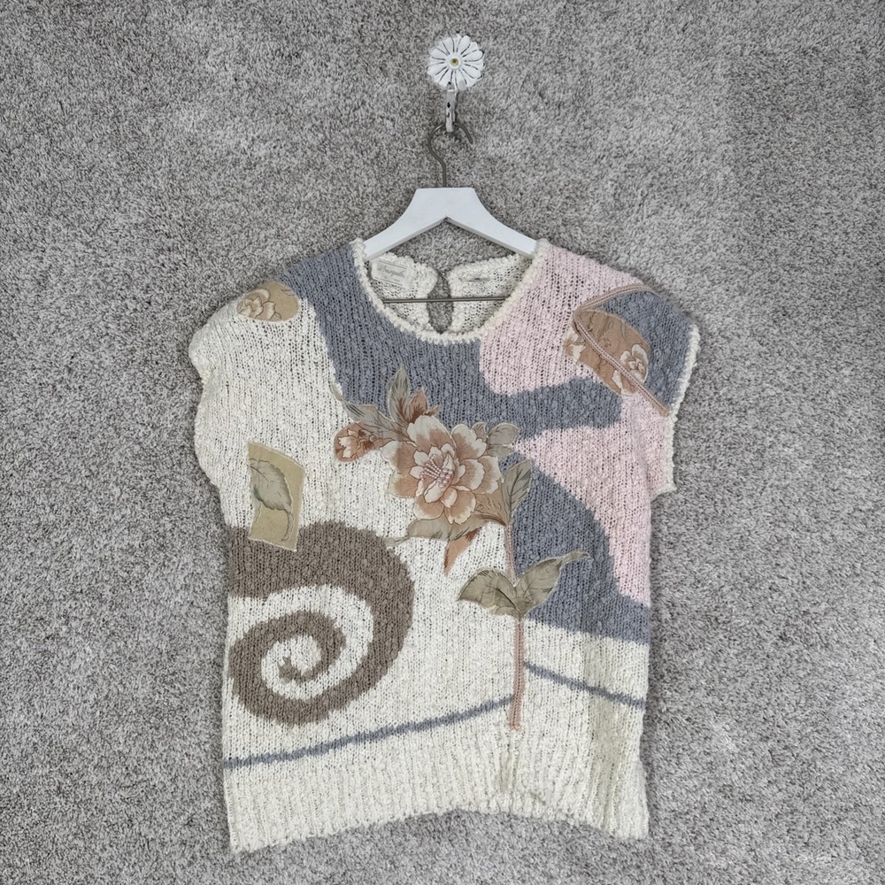 Vintage 80s Floral Appliqué Margules Women Sweater‎ - L
